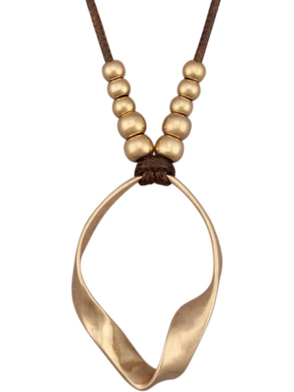 Women's Boho Gold Abstract Hoop Pendant Necklace Twisted Oval Bead Choker